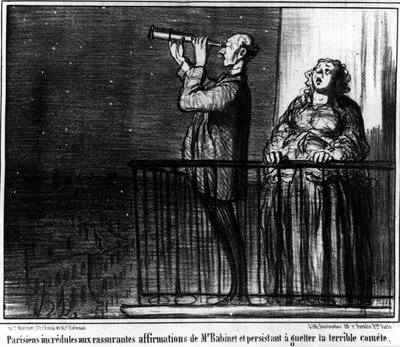 Parigini increduli alle rassicuranti affermazioni di Monsieur Babient e persistenti a guardare la terribile cometa, caricatura di Honore Daumier (1808-1879). "Charivari" da Honoré Daumier