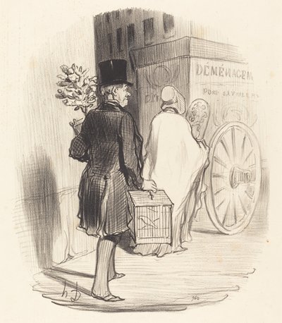 Parigino trasportando in un altro quartiere da Honoré Daumier