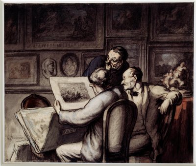 Amanti delle stampe. Acquerello, gouache e matita nera, penna e inchiostro di china di Honore Daumier. Musee d