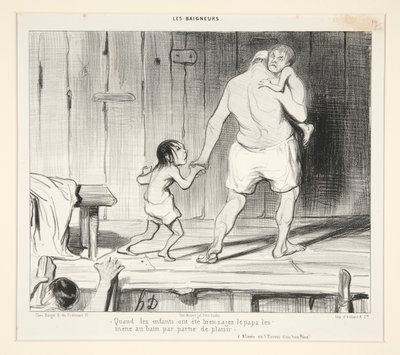 Quando i bambini sono stati molto bravi il papà li porta al bagno per divertimento, da Les Baigneurs da Honoré Daumier