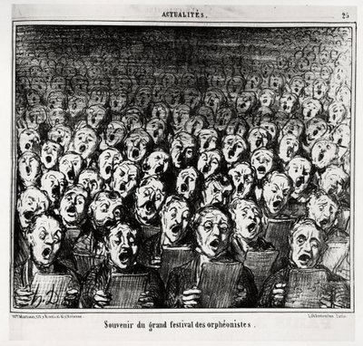Ricordo della grande festa degli orfeonisti. Illustrazione di Honore Daumier (1808-1879), pubblicata nelle notizie, "Charivari", datata 28 marzo 1859. da Honoré Daumier