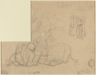 Foglio di studi con due uomini grandi a terra da Honoré Daumier