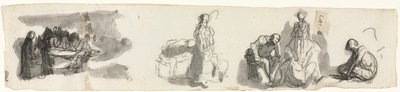 Foglio di studi con un gruppo di quattro figure a destra (recto) da Honoré Daumier