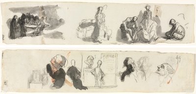Foglio di studi con un gruppo di quattro figure a destra (recto) Schizzi di varie figure (verso) da Honoré Daumier