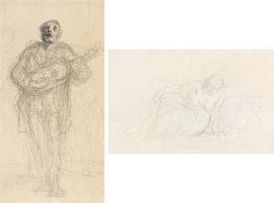 Chitarrista che canta (recto); Donna reclinata appoggiata sul braccio (verso) da Honoré Daumier