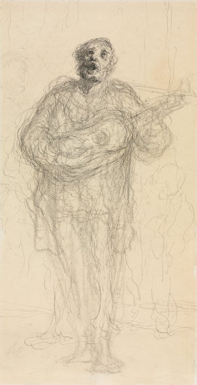 Chitarrista che canta, recto, 1855-60 da Honoré Daumier