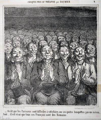 Schizzo preso al teatro: "Si dice che i parigini siano difficili da soddisfare su queste quattro panchine non un malcontento è vero che tutti questi francesi sono romani". Incisione di Honore Daumier in "Le Charivari". Palais Longchamp, Musee des Beaux Art da Honoré Daumier