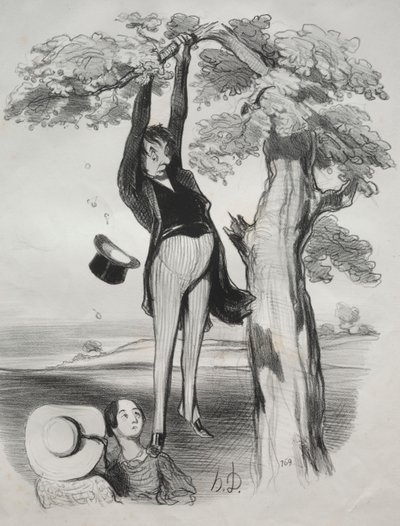 I pericoli di scuotere un albero di prugne troppo vigorosamente (quando si è un uomo adulto) da Honoré Daumier