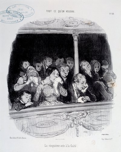 Il quinto atto alla Gaîté. Espressioni del volto del pubblico durante lo spettacolo (noia, stanchezza, disinteresse). Caricatura di Honoré Daumier (1808-1879) da Honoré Daumier