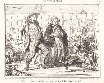 Tiens... notre jardin... produit des perdreaux!... da Honoré Daumier