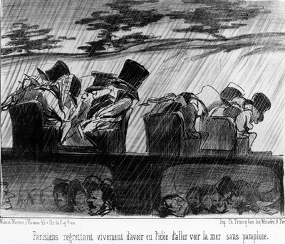 Treni di piacere: viaggiatori sotto la pioggia - di Daumier, in "Charivari" del 28/08/1852 da Honoré Daumier