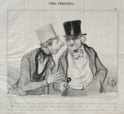 Tipi Parigini, tavola 26: Sì, Signore, il suo aspetto rispettabile mi incoraggia... da Honoré Daumier