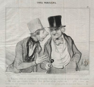 Tipi parigini, tavola 26: Sì, signore, il suo aspetto rispettabile mi incoraggia... da Honoré Daumier