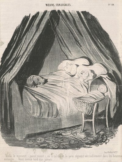Ecco il momento (passata mezzanotte) in cui la calma e la pace regnano veramente nelle famiglie felici. Meglio tardi che mai. da Honoré Daumier