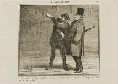 "- Riesci a vedere la cometa... proprio lì, sulla punta del mio dito... non perdere di vista la punta del mio dito!", lastra 5 da La Comète De 1857 da Honoré Victorin Daumier