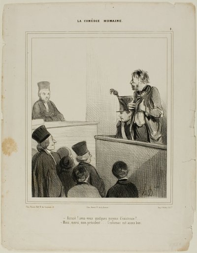 "- Imputato! Ha qualche mezzo di sostentamento - Grazie signor Presidente.... Ho uno stomaco abbastanza buono", piatto 4 La Comédie Humaine da Honoré Victorin Daumier