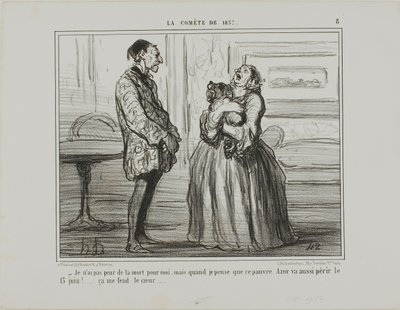"Non ho paura per me, ma se penso al povero Azor che perirà il 13 giugno... mi si spezza il cuore", tavola 8 da La Cométe De 1857. da Honoré Victorin Daumier
