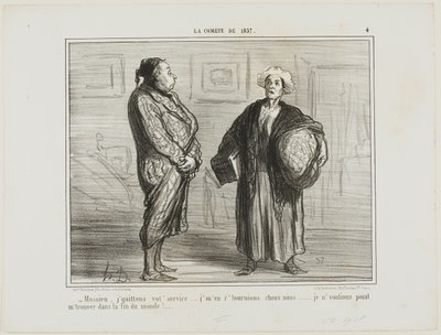 "- Monsieur, lascio il vostro servizio, vado a casa... Non voglio essere qui quando il mondo finirà", tavola 4 da La Cométe De 1857 da Honoré Victorin Daumier