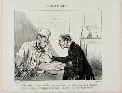 "- Fagliela pagare.....seguirlo..... Sarebbe un bello scherzo da fare al tuo vicino... gli consumerebbe tutti i risparmi, almeno 100 écus.... - Sì, ma dovrei anche intaccare i miei risparmi e non ne ho proprio voglia....," piatto 29 di Les Gen da Honoré Victorin Daumier