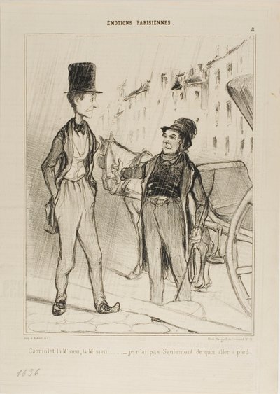 "Taxi Monsieur Taxi - Non ho neanche i soldi per camminare", piatto 8 da Émotions De Parisiens da Honoré Victorin Daumier