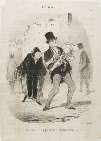 "Sì, va bene, ma il povero ragazzo ha male alla pancia", piatto 13 di Les Papas. da Honoré Victorin Daumier
