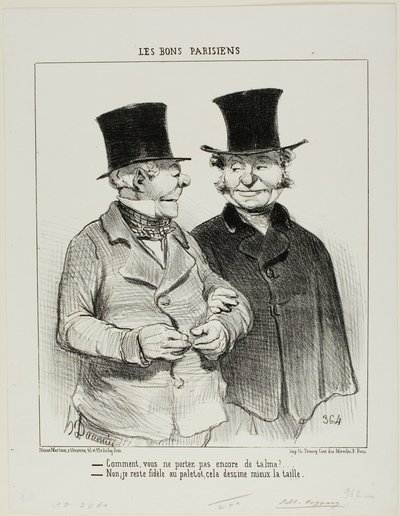 "Non indossi ancora una Talma - No, rimango fedele al cappotto, mi dona di più il punto vita", piatto 1 di Les Bons Parisiens. da Honoré Victorin Daumier