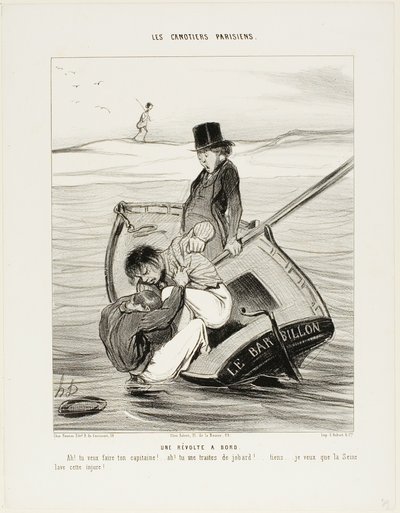 Una rivolta a bordo. "- Ah! Vuoi essere il capitano di te stesso!... - Ah! Mi tratti come un idiota... Ehi... Spero che la Senna lavi questo insulto!", tavola 13 di Les Canotiers Parisiens. da Honoré Victorin Daumier