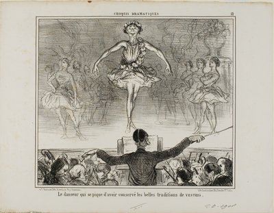 Una danzatrice che sostiene di aver conservato la grande tradizione di VESTRI, piatto 12 da Croquis Dramatiques da Honoré Victorin Daumier