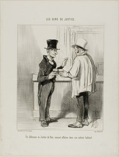 Un avvocato difensore del Tribunale arbitrale discute di affari nella sua sede abituale, tavola 27 da Les Gens De Justice da Honoré Victorin Daumier
