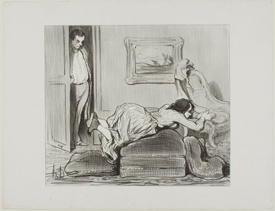 Uno studente zelante che si esercita a casa, tavola 6 da Les Baigneuses da Honoré Victorin Daumier