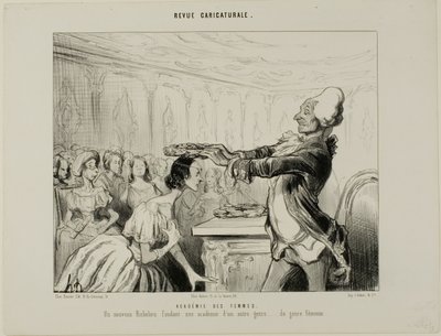 Accademia delle donne. Un nuovo Richelieu, che fonda una nuova Accademia di un genere diverso.... del genere femminile, tavola 33 della Revue Caricatureale da Honoré Victorin Daumier