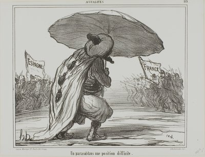 Un ombrello in una posizione difficile, piatto 119 di Actualités da Honoré Victorin Daumier