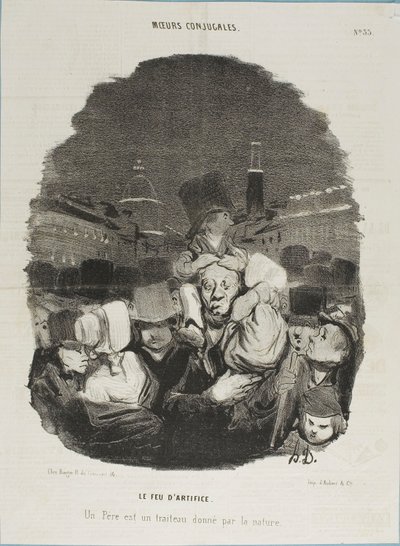Allo spettacolo pirotecnico. Un padre è un cavallo da tiro, fornito dalla natura, tavola 33 da Moeurs Conjugales e tavola 14 in Actualités da Honoré Victorin Daumier