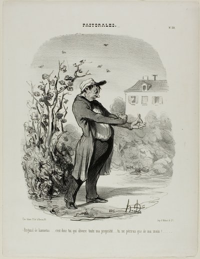 "Brigante di una cimice... sei tu che divori tutti i miei beni. Tu perirai per mano mia!", piatto 32 delle Pastorali. da Honoré Victorin Daumier