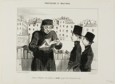 Giovani liceali puliti, cercano persino di vendere il loro dizionario di latino, piatto 24 di Professeurs et Moutards (Professori e furfanti) da Honoré Victorin Daumier