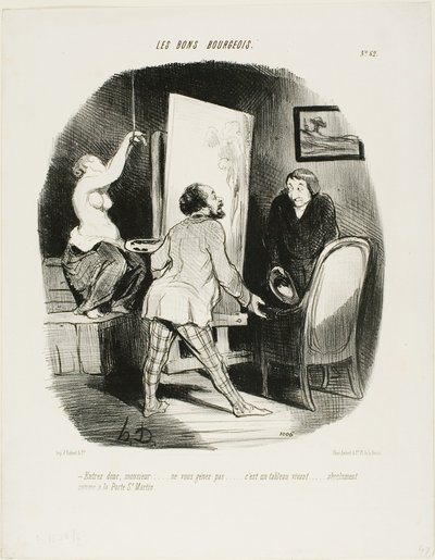 "Entrate, Monsieur, non siate timido. È un quadro vivente.... proprio come (si vede) alla Porte St. Martin", piatto 62 da Les Bons Bourgeois da Honoré Victorin Daumier