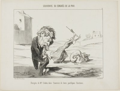 Seguaci del signor Cobden, che esercitano le loro funzioni pacifiche, tavola 5 da Souvenirs Du Congres De La Paix da Honoré Victorin Daumier