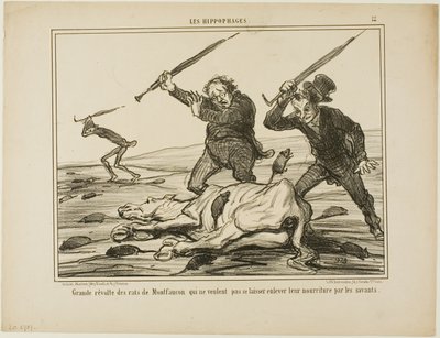 Grande rivolta dei topi di Montfaucon che non vogliono che gli scienziati tolgano loro il mangime, tavola 12 da Les Hippophages da Honoré Victorin Daumier