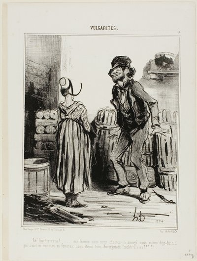 "Ha! Dammmmmnit wife... how much funnn we had when we were eighteen.... no men no women..... just us people from Auvergne", piatto 5 di Vulgarités da Honoré Victorin Daumier
