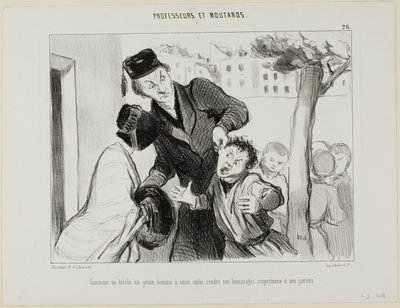 Come convincere un giovane a imparare finalmente a rispettare i genitori, piatto 26 da Professeurs et Moutards (Professori e mascalzoni) da Honoré Victorin Daumier