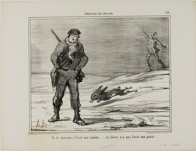 Se il cacciatore ha le mani fredde... la lepre non ha i piedi freddi, piatto 22 di Émotions De Chasse da Honoré Victorin Daumier