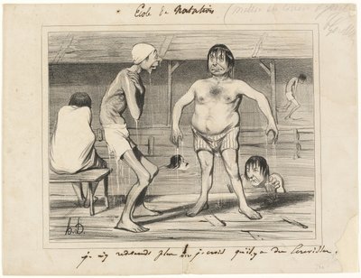 Non ci entro più! - Credo che laggiù ci siano dei gamberi di fiume..., piatto di Les Baigneurs da Honoré Victorin Daumier