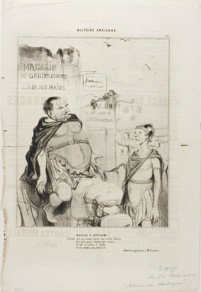 Mario a Cartagine. Soldato, dì al Senato che nella mia nobile povertà ho preso per sedia una rovina e se fossi in Silla non sarei seduto qui. (Gioco di parole attribuito a M. Cousin), lastra 35 da Histoire Ancienne da Honoré Victorin Daumier