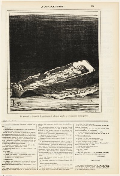 Nel frattempo, continuano a insistere che non è mai stata meglio, piatto 183 di Actualités da Honoré Victorin Daumier
