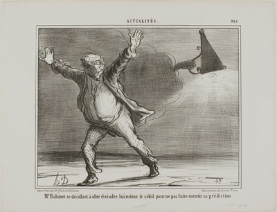 Monsieur Babinet decide di spegnere personalmente il sole affinché le sue previsioni si avverino, tavola 386 di Actualités da Honoré Victorin Daumier