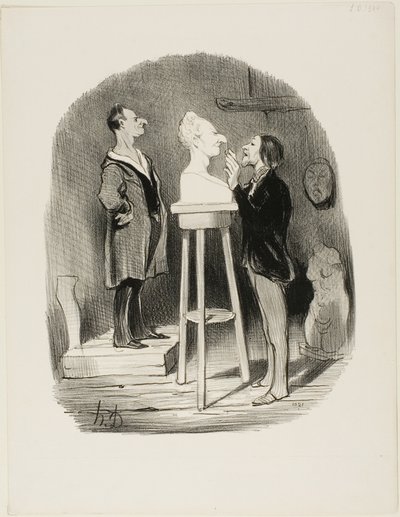 Monsieur Filochard, ex negoziante, in pensione, sente il bisogno di tramandare il suo busto in marmo anche ai posteri più remoti, piatto 68 da Les Bons bourgeois da Honoré Victorin Daumier