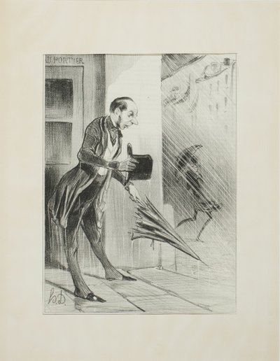 Nuovo ombrello brevettato, con un sistema di molle migliorato, per aprirsi rapidamente al minimo tocco.(si prega di fare riferimento alla nostra pubblicità in materia), piatto 33 da Émotions Parisiennes da Honoré Victorin Daumier