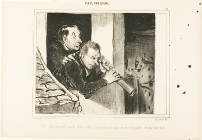 "Oh! È come se fossimo lì: quella alta apre il suo corsetto e la piccola cerca una pulce!", piatto 27 di Types Parisiens da Honoré Victorin Daumier