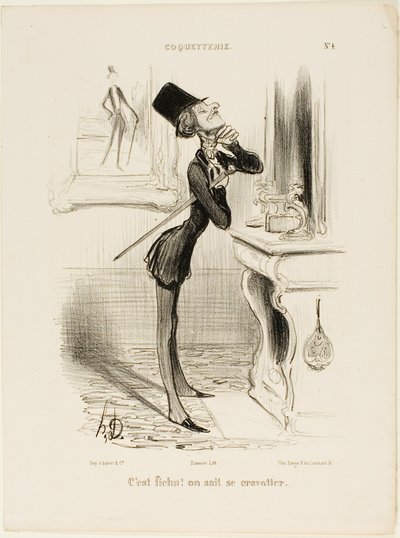 "Oh, cavolo! Sembra che io non sia in grado di fare un nodo!", piatto 4 da Coquetterie da Honoré Victorin Daumier