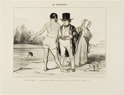 "Mi scusi, sindaco.... sarebbe così gentile da dirmi se qui è permesso fare il bagno", piatto 25 da Les Baigneurs da Honoré Victorin Daumier